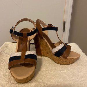 Cork Wedges with Touch of Blue, Brown &White